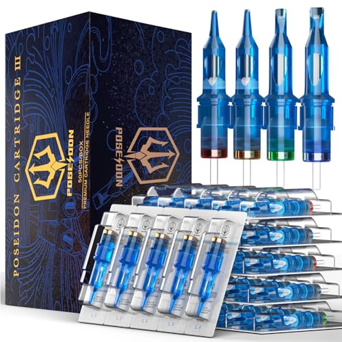 POSEIDON V3 Tattoo Patronen Nadeln 50PCS gemischte Größe sterilisierte Nadeln mit Membran Sicherheit Patronen-1203RL, 1205RL, 1207RL, 1209RL, 1207RL, 1207RM, 1205RS, 1207RS, 1209RS, 1207RS, 1207M1