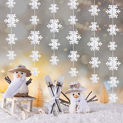LAITER 3 Pcs Adorno Colgante de Papel Guirnalda de Copo de Nieve de Navidad 3D para el Hogar Tienda Techo de Pared Adorno Blanco Decorativo para Fiesta Cumpleaños Noche 3 Metros de Largo