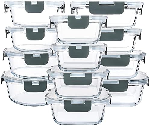 24-Piece Glass Food Storage Containers with Locking Lids,Glass Meal Prep Containers Set - Airtight Lunch Containers, Microwave, Oven, Freezer and Dishwasher