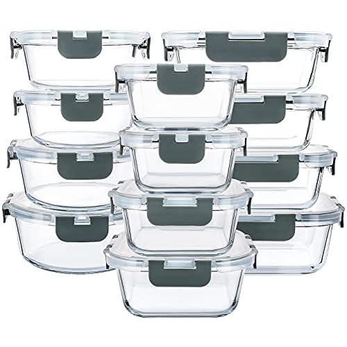 M MCIRCO 24-Piece Glass Food Storage Containers with Upgraded Snap Locking Lids,Glass Meal Prep Containers Set – Airtight Lunch Containers, Microwave, Oven, Freezer and Dishwasher