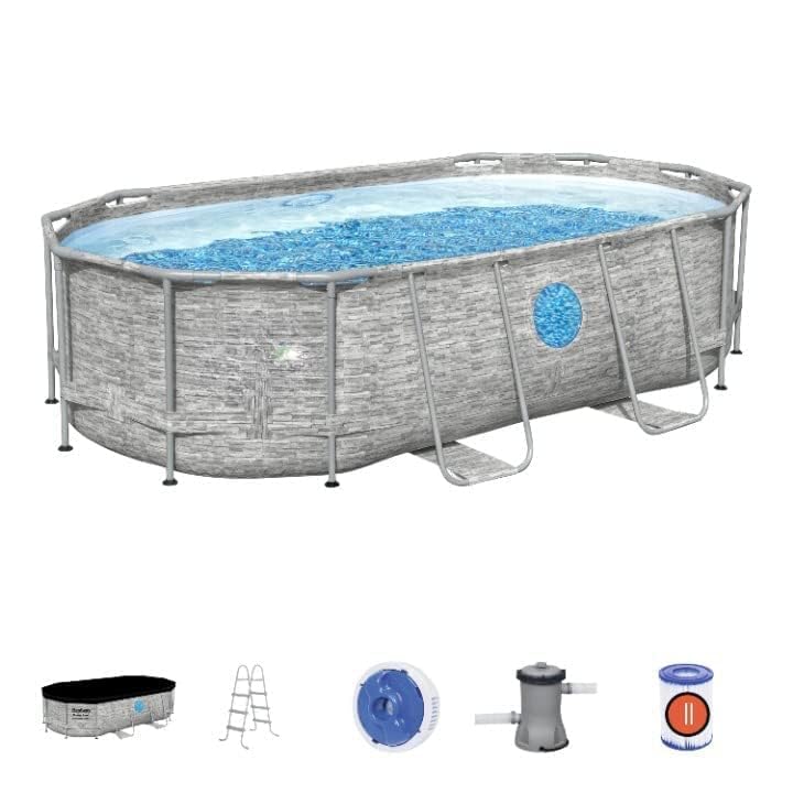 Pool Oval Metal Frame Portable Big Size Swimming Pool for Adults & Kids 14ft x 8.2 ft x 3.3ft-image-18