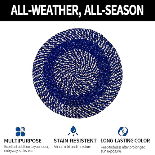 Image of Cotton Round Doormat for Entrance|Handmade Cotton Doormat | Quick Dry, Washable Door Mat for Home, Bathroom & Bedroom - 16 Inch Small (Blue-Green-2)