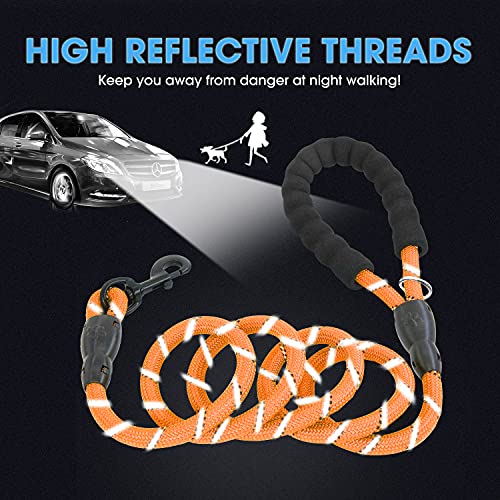 BAAPET 2/4/5/6 FT Dog Leash with Comfortable Padded Handle and Highly Reflective Threads for Small Medium and Large Dogs (6FT-1/2'', Orange) - Thumbnail 4