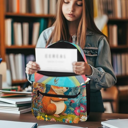 Squirrel Rainbow Cute Backpack For Unisex Kids 17 Inch Elementary Animal Print School Bag Durable Travel Rucksack 6