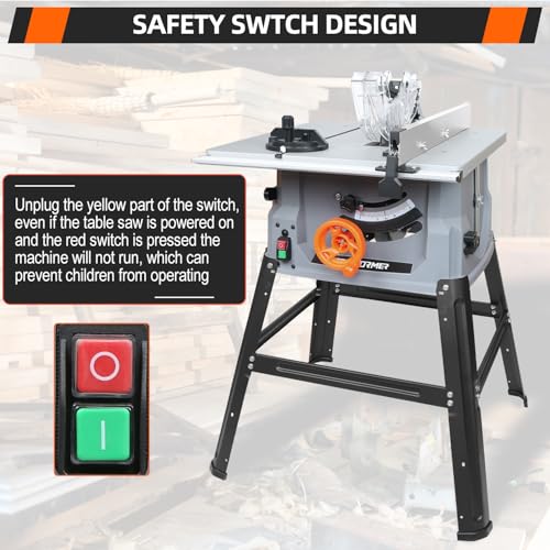 Prostormer Table Saw 10 Inch, 15Apm 5,000 RPM Benchtop Saw with Stand, Fence and Push Stick, Support 90° Cross Cut & 0-45° Bevel Cut - Image 6