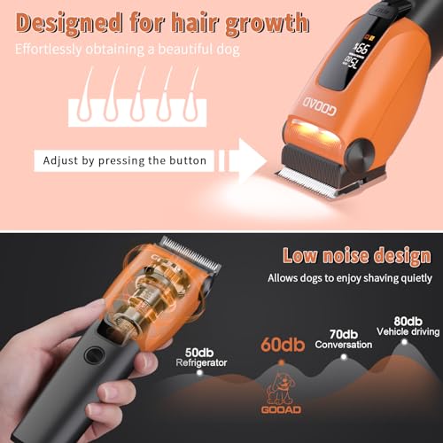 Gooad Dog Clippers for Grooming for Heavy Thick Coat, 3-Speed Low Noise Dog Grooming Kit, Electric Quiet Dog Hair Trimmer,Cordless,Rechargeable, Pet Hair Shaver for Small and Large Dogs Cats
