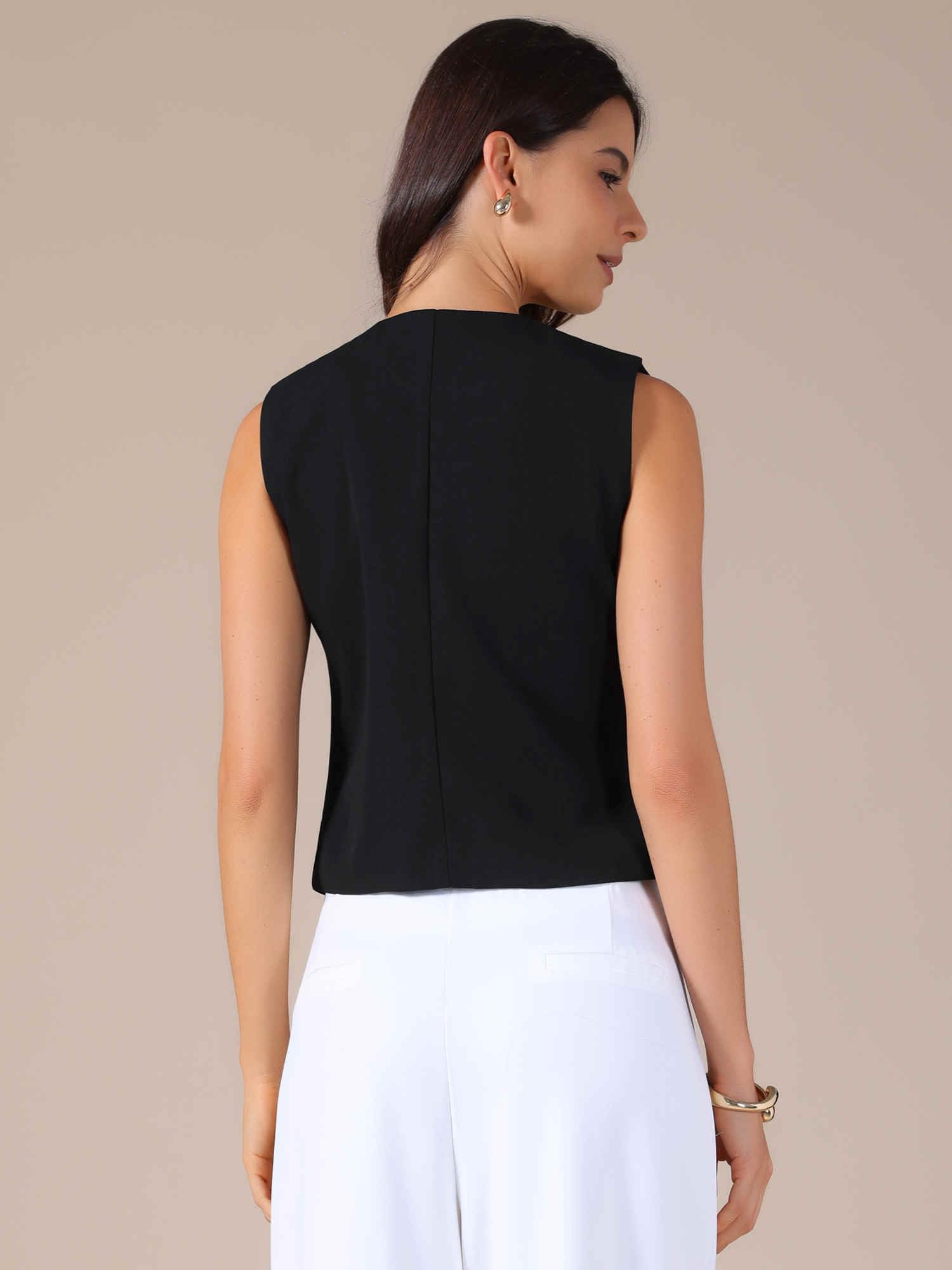 Allegra K Gilet de Costume Femme à Col Rond Femme Blazer sans Manches avec Boutons Veste Décontractée d'affaires