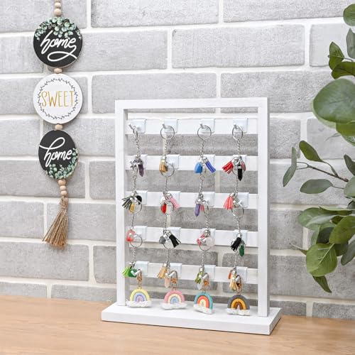 Ikee Design 5 Tiers Free Assemble Wooden Jewelry Display Rack with 20 Removable Metal Hooks,Earring Card Display Stand,Jewelry Organizer,Bracelet Organizer,Keychain Display Stand,Wash White by Ikee Design - Image 8