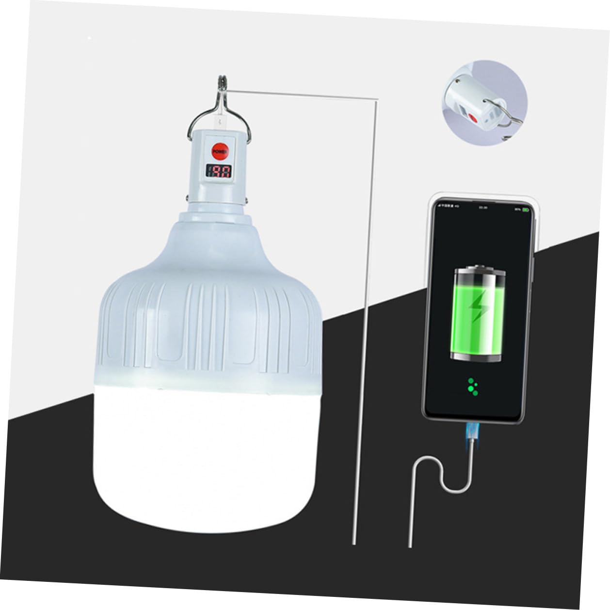 Lampe de Camping LED Rechargeable 100w, Ampoule Suspendue Étanche, Intensité Variable 3 Niveaux, Batterie Longue Durée 8h, Lumière de Secours USB pour Randonnée et Camping