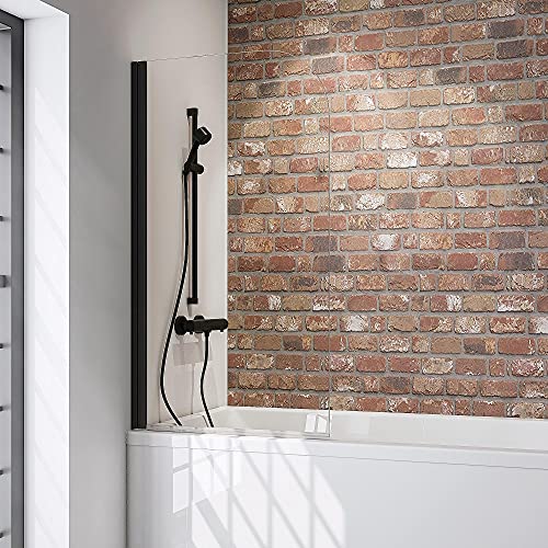 Schulte mampara ducha bañera 35-70 cm x 100-140 cm, DIMENSIÓN A PERSONALIZAR, color negro, 1 hoja abatible 180° en la pared, montaje izquierda o derecha, vidrio de seguridad espesor 5mm transparente