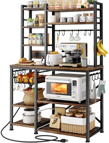 SNTD 6-Tier Bakers Rack with Power Outlets, 36 x 14.6 x 72 in, Ru...