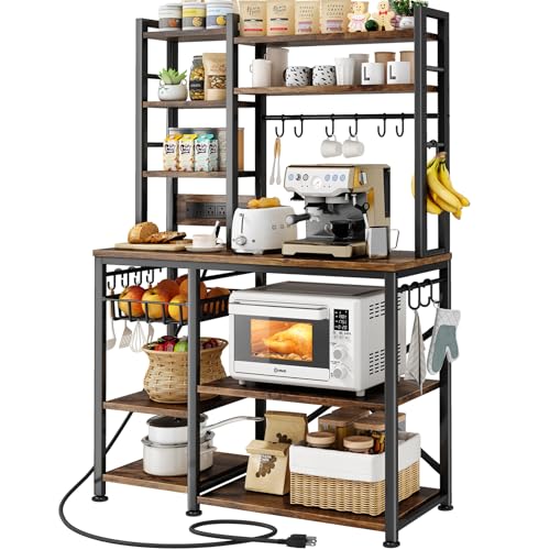 SNTD 6-Tier Bakers Rack with Power Outlets, 36 x 14.6 x 72 in, Rustic Brown