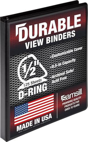 Image of Samsill Durable 0.5 Inch Binder, D Ring Binder, Customizable Clear View Cover, Charcoal Black, Holds 125 Pages