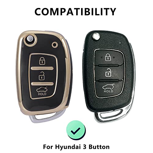 Image of Keycare TPU Key Cover Compatible for: Creta, Venue, i20 N line, Aura, Xcent, Active i20, Elite i20 flip Key (Non Push Button Start Models) (Gold Black)