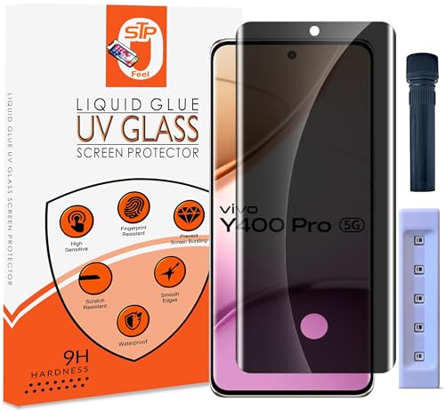 Image of STP FEEL Advanced UV Privacy Tempered Glass Screen Protector Guard Compatible For Vivo Y400 Pro 5G (6.77 Inch, Pack of 1) Full Edge to Edge Coverage Anti-Spy /Anti-Peeping 9H Hardness