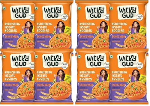 Image of WickedGud Nourishing Schezwan Instant Noodles, Pack of (69 gm x 4) | Healthy Noodles | Whole Wheat | No Maida | No Palm Oil | No MSG |Source of Protein | High Fibre | Cholesterol Free (Pack of 2)