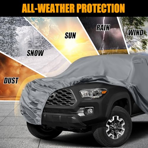Image of Waterproof Truck Cover Replace for 2005-2025 Toyota Tacoma /Ford Ranger Crew Cab 6ft,10 Layers All Weather Car Cover with Zipper Door for Snow Rain Dust Hail Protection