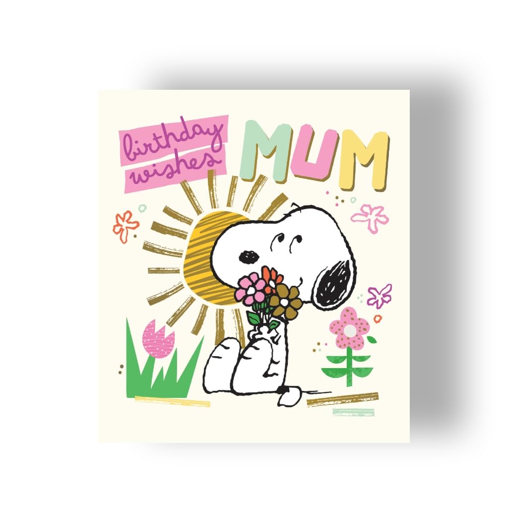Peanuts Birthday Wishes Mum Card, Snoopy Happy Birthday Mummy Card, Cute Nostalgic Classic TV Cartoon Illustration