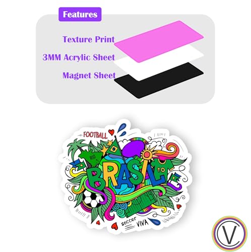 Image of Brasil Acrylic Fridge Magnet - UV Textured Printed, Stylish Multicolor Magnet for Fridge, Wardrobe & Metal Surfaces, Pack of 1 (Brasil)