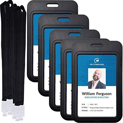 5 Pcs Work Badge Holder, RFID Scannable Vertical Style Hard Plastic Badge Holder with Lanyard. Protective, Professional and Light Weight Id Badge Holder to Protect Work ID/Student Card/Transit Card