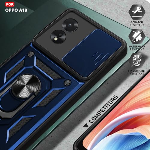 Image of AESTMO Tough Armor Oppo A18 / A38 Bumper Back Case Cover | Ring Holder & Sliding Camera Shield Cover | 360 Degree Protection Back Case Cover for Oppo A18 / A38 (Blue)