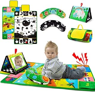 Inbeby 3 in 1 Tummy Time Toys,Baby Tummy Time Play Mat/Baby Mirror Toy/Pillow Gym,Double Side Baby Toys 0-6 Months Babies, Black and White Sensory Toys for Babies Infant Newborn Toys 0-3 Months Gift