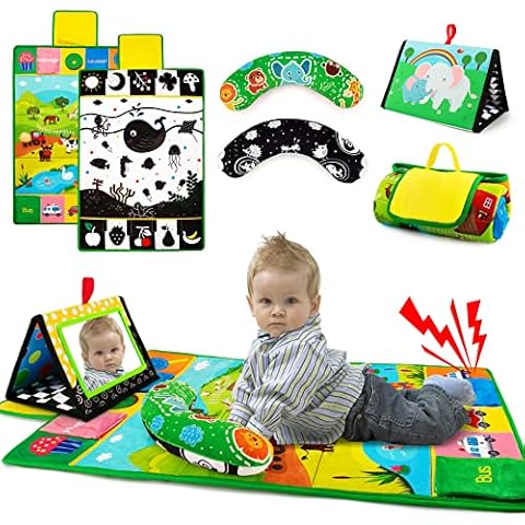 Inbeby 3 in 1 Tummy Time Toys,Baby Tummy Time Play Mat/Baby Mirror Toy/Pillow Gym,Double Side Baby Toys 0-6 Months Babies, Black and White Sensory Toys for Babies Infant Newborn Toys 0-3 Months Gift Cover
