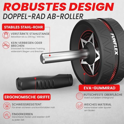 FUNFLEX Bauchroller - Bauchmuskeltrainer Set - Oberkörpertrainings Pack - Home Gym Equipment - Heimfitnessgerät für Männer & Frauen - Ganzkörpertraining - effektives Bauch Muskel Training Zuhause