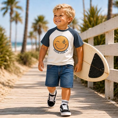 Image of Volcom Infant Toddler Boy Shorts Set - 2 Piece Short Sleeve Graphic Tees & Denim Shorts - Toddler Summer Clothes (12M-7)