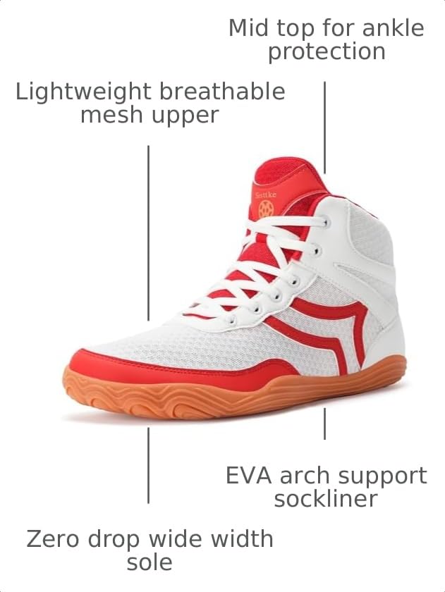 Image of Sisttke Mens Wrestling Shoes Boxing Shoe | Wide Zero Drop Sole, Mid Top,Weightlifting,Powerlifting,Bodybuilding,Fitness,Lightweight,for Competition & Training