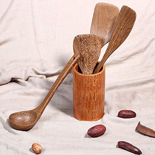 6 Pcs Best Wooden Kitchen Utensils Set-Wooden Spatula, Cooking Ladle, Turner Paddle, Slotted Spoon, Angled Spatula Paddle, Cooking Stuff -Wood Nonstick Pan Cookware Tools