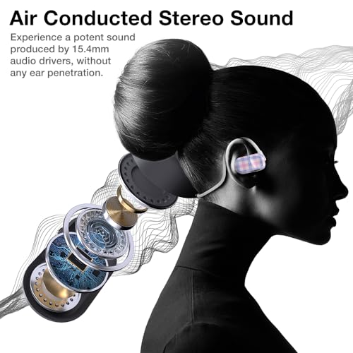 Image of Purity Air Open Ear Headphones - True Air Conduction Wireless Bluetooth Open Ear Earbuds with Dual Mic for iPhone /Android - Secured Long Wearing Comfort, Sports Sweat Resistant (Pastel Plaid)