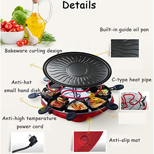 Elektrisch Raclette-Grill Smokeless 8 Mini Raclette Pfännchen 4 Holzspatel Antihaft Beschichtung 1300 W Leistung Für… – Bild 3