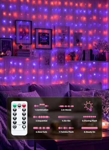 Image of Brightown 300 LED Fairy Curtain Lights, 9.8ft x 9.8ft Curtain String Lights