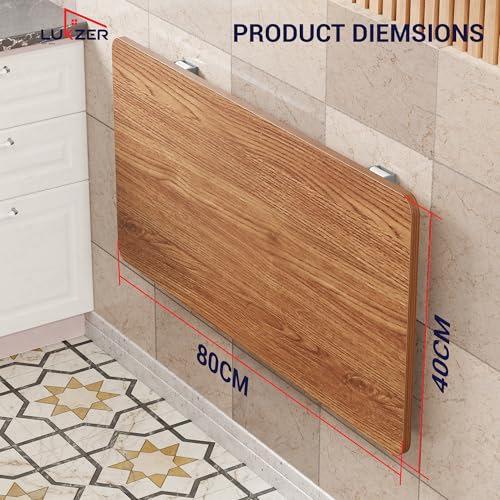 Image of Lukzer Engineered Wood Wall Mounted Round Corner Folding Study Laptop Table Foldable Space Saving Floating Desk for Home & Office (MT-002 / Brown Oak / 80 x 40 cm) DIY (Do It Yourself)
