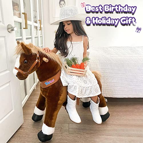 PonyCycle Ride on Horse Unicom Ride for Toddlers 3-4 Ride on Pony for Kids Plush Horse Ride on Animal Walking Rideable Rocking Horse Riding Horse Gifts for Children on Birthdays Size 3 Brown Ux324