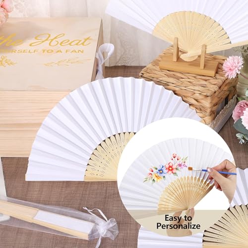Aodaer 60 Pcs White Hand Fans Paper Wedding Fans with Wooden Storage Box by Aodaer - Used condition - Image 5