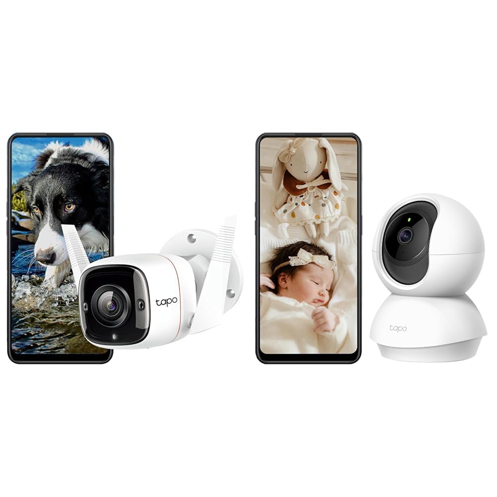 TP-Link TAPO Camara Vigilancia WiFi Exterior, 3MP Alta Resolución + Cámara IP WiFi 360º, Cámara de Vigilancia FHD 1080p, Visión Nocturna, Admite Tarjeta SD, Audio Doble Vía, Detección de Movimiento