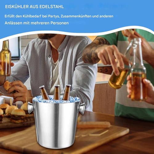 FxaumsGxuk Cubeta de hielo para el bar de cócteles, recipiente aislante, 2 litros, grande, de metal, con asa, para bebidas, cerveza, vino, champán, cócteles, bares, fiestas al aire libre - imagen 9