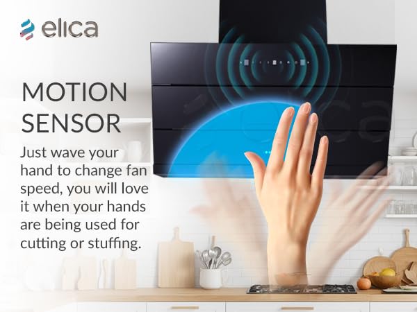 Image of Elica 90cm 1700 m3 /hr Filterless Autoclean Angular Kitchen Chimney with 15 Years Motor & 5 Years Comprehensive Warranty | EFL 3V 901 HAC LTW MS NERO | Black | Touch + Motion Sensor Control | Slant