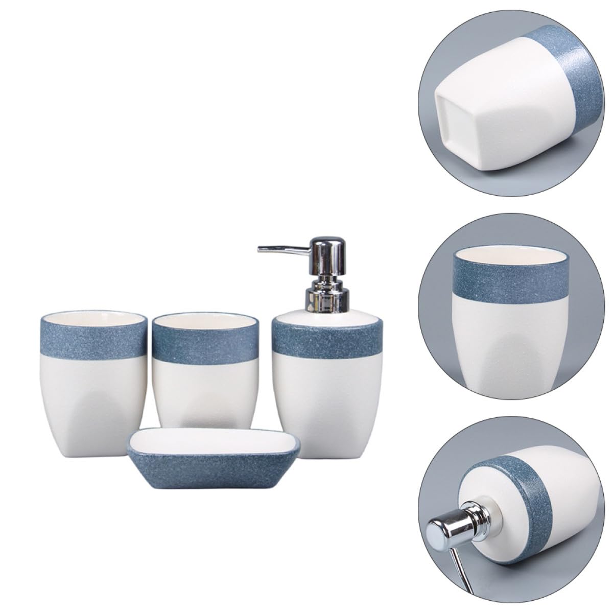 Badezimmer Zubehör Rutschfestes Design Keramik Blau mit Seifenspender Organizer und Zahnputzbecher Stilvolles Badaccessoire Vier Stück für Hotel und Haushalt