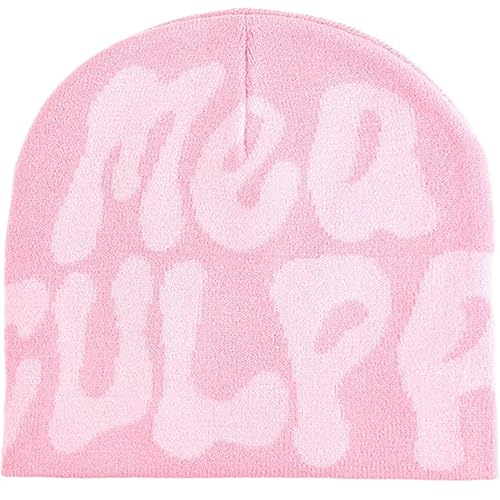 TaowaveWomen Beanie Y2k Hat MEA Culpa Graphic Beanies Designs Winter Hat Knit Skull Cap for Women (US Alpha One Size Pink Pink)