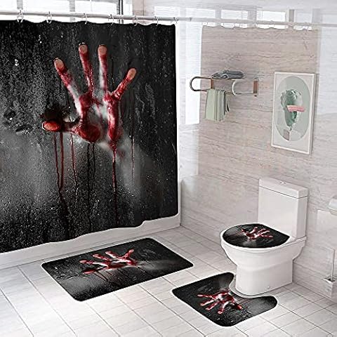 DDQTOUCH 4PCS Halloween Shower Curtain Set Nightmare Before Christmas Skull Theme Bathroom Decor Sets with Non-Slip Rugs, Toilet Lid Cover and Bath Mat 70.8'' x 70.8'' Cover