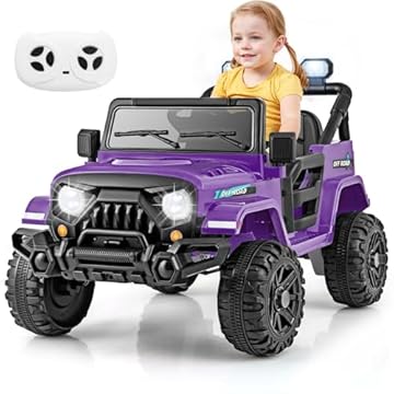 COSTWAY 12V Kids Ride on Car, 2 Motors Electric Off Road Truck with Remote Control, LED Lights, Music, Horn & Wireless Connection, Battery Powered Ride on Toy for Boys Girls (Purple)