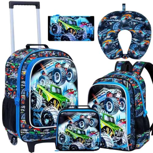 Image of CCJPX 5Pcs Kids Luggage for Boys, Truck Rolling Travel Carry on Suitcase for Toddler Children with Wheels(Blue)