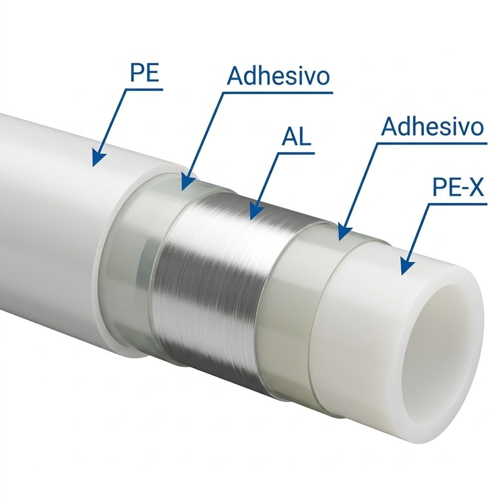 Suinga Multicapa mm | Tubo Multicapa mm metros AENOR | Tuberia Multicapa Fontaneria mm Exterior | Ideal para Agua Caliente Sanitaria, Suelo Radiante y Radiadores (20 mm, 10000, Centímetros)