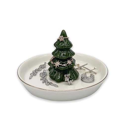 Forest Green Christmas Tree Ring Dish – Ceramic Jewelry Holder