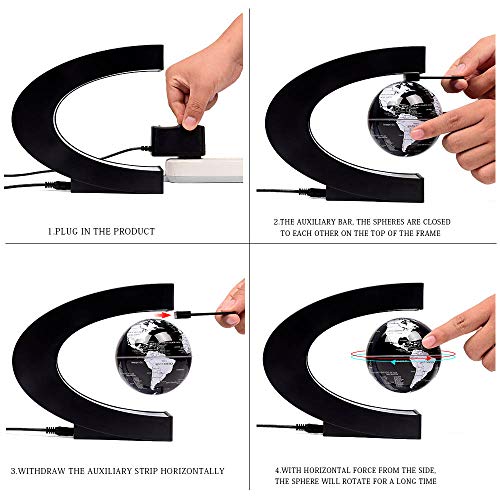 Magnetische Weltkugel C-Form Silber Schweben Drehender Globus Mit Licht, Leuchtglobus Erwachsene Schreibtischdekorationen Geschenkkugel, Geburtstagsgeschenke FüR Teenager Kinder Ab 5