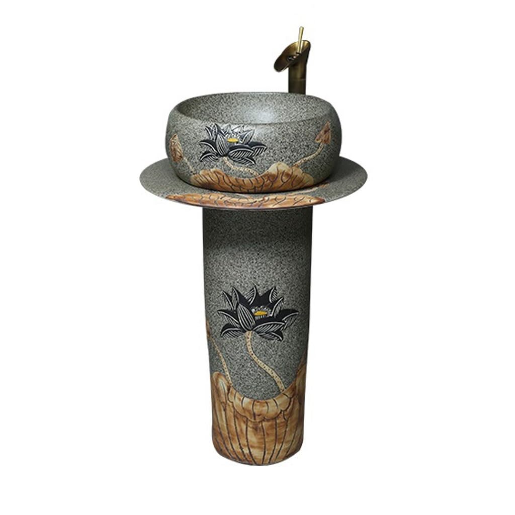 Bathroom Sink Household Ceramic Column Washbasin Garden Courtyard Floor-Standing Washbasin Bathroom Vanity