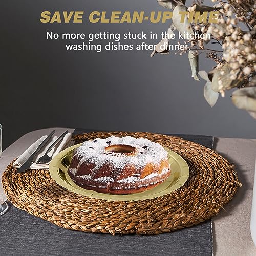 Image of Gold Disposable Paper Plates, 9 Inch Dinner Party Plates, 50 Count Bulk